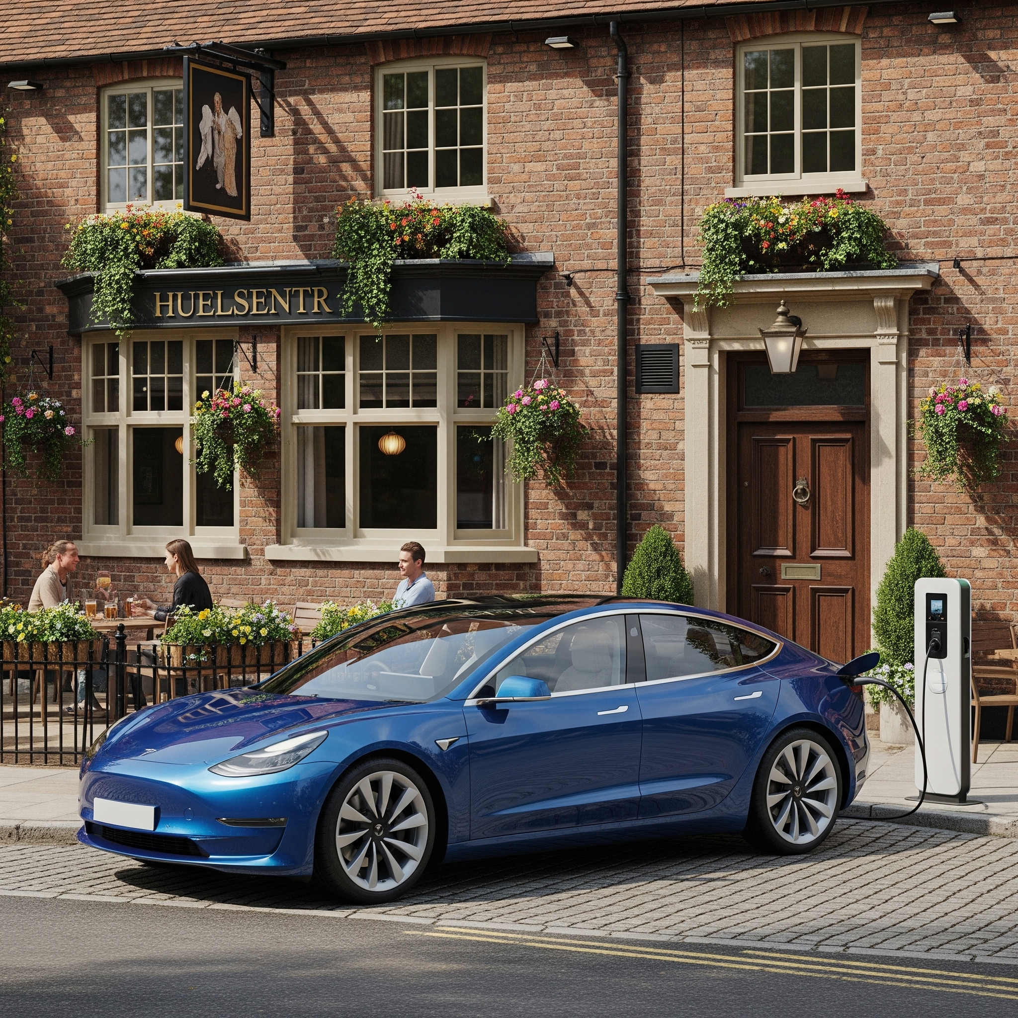 Electric vehicle at a scenic charging location